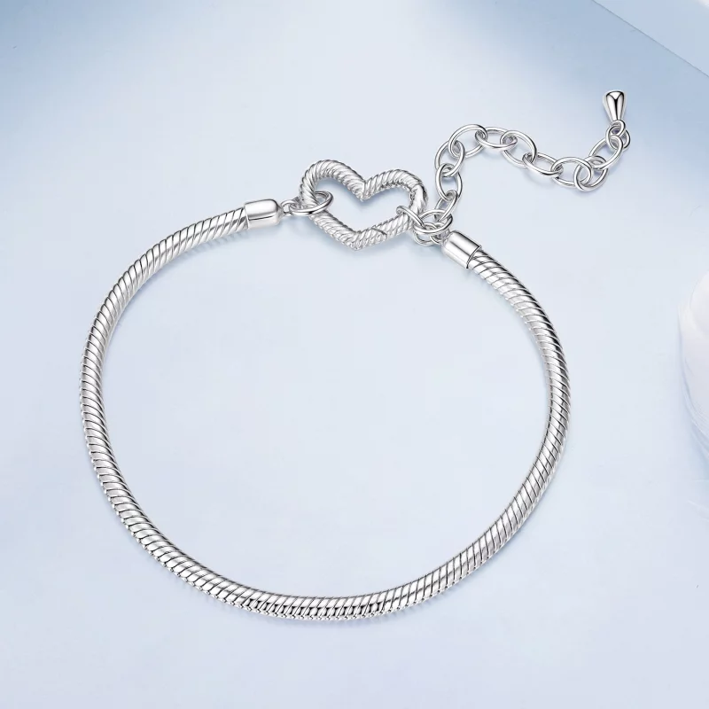 (image pour) Bracelet Pandora Style Heart Base en argent 925 plaqué platine - BSB213 - Afficher 3