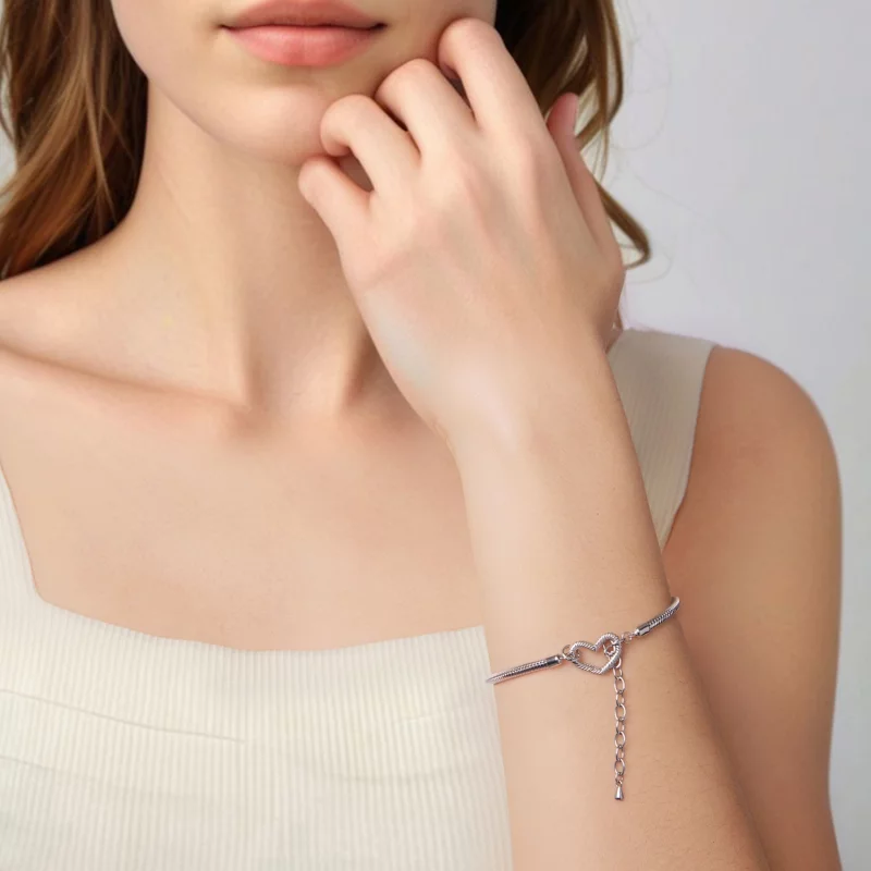 (image pour) Bracelet Pandora Style Heart Base en argent 925 plaqué platine - BSB213 - Afficher 5