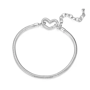 (image pour) Bracelet Pandora Style Heart Base en argent 925 plaqué platine - BSB213