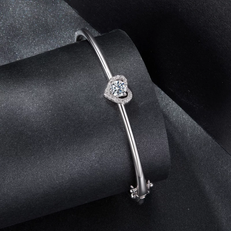 (image pour) Bracelet Cœur en Moissanite et Zirconium en Argent 925 Plaqué Platine avec Certi - Afficher 2