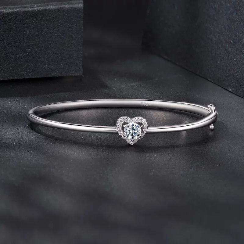 (image pour) Bracelet Cœur en Moissanite et Zirconium en Argent 925 Plaqué Platine avec Certi - Afficher 3