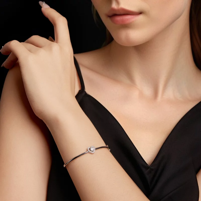 (image pour) Bracelet Cœur en Moissanite et Zirconium en Argent 925 Plaqué Platine avec Certi - Afficher 5