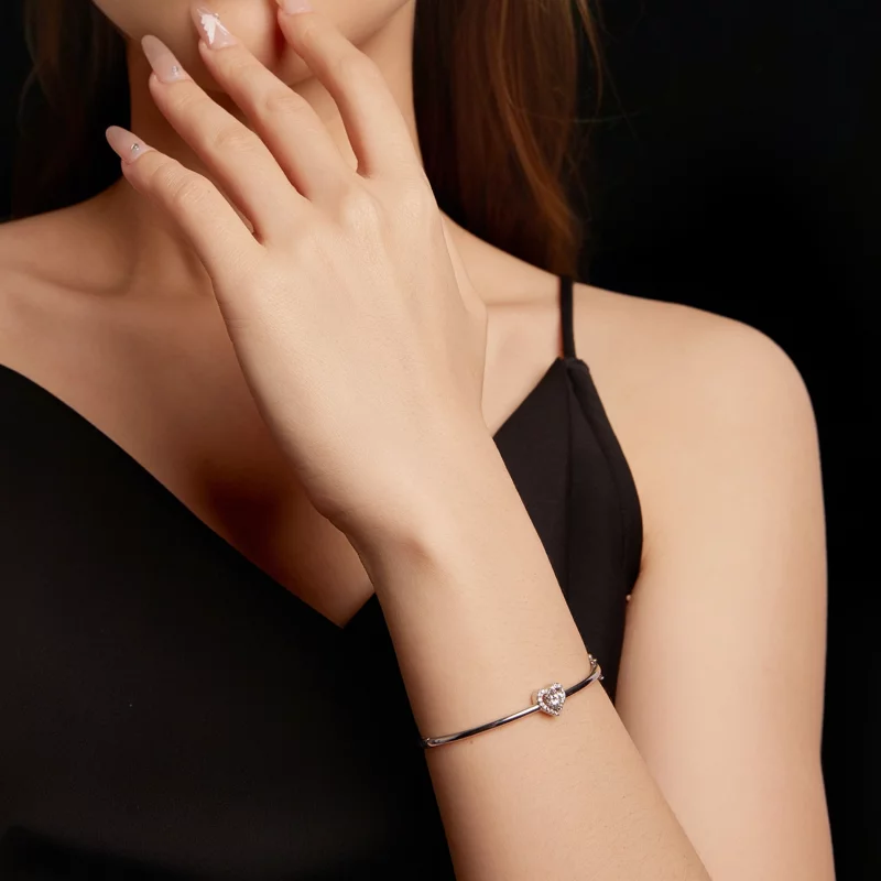 (image pour) Bracelet Cœur en Moissanite et Zirconium en Argent 925 Plaqué Platine avec Certi - Afficher 6