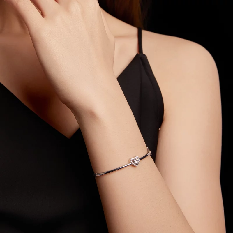 (image pour) Bracelet Cœur en Moissanite et Zirconium en Argent 925 Plaqué Platine avec Certi - Afficher 8