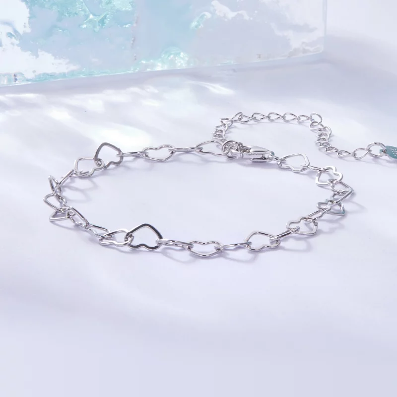 (image pour) Bracelet à cœurs en argent 925 plaqué platine Pandora Style - BSB222 - Afficher 2