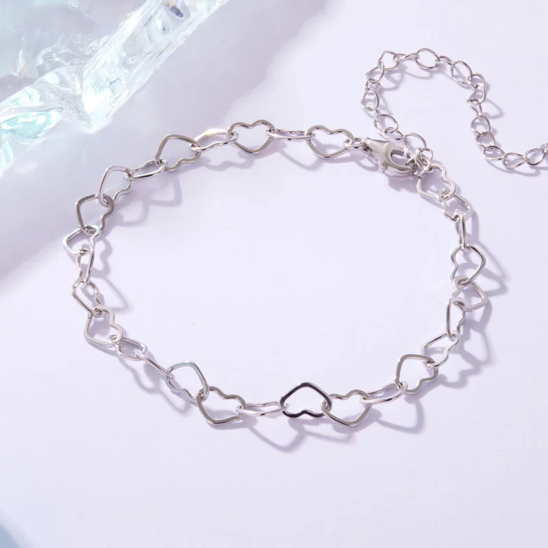 (image pour) Bracelet à cœurs en argent 925 plaqué platine Pandora Style - BSB222 - Afficher 3