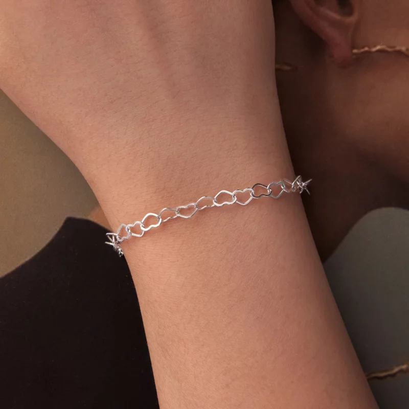(image pour) Bracelet à cœurs en argent 925 plaqué platine Pandora Style - BSB222 - Afficher 4