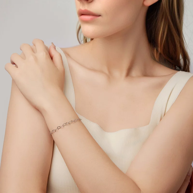 (image pour) Bracelet à cœurs en argent 925 plaqué platine Pandora Style - BSB222 - Afficher 6
