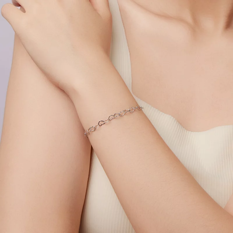 (image pour) Bracelet à cœurs en argent 925 plaqué platine Pandora Style - BSB222 - Afficher 7