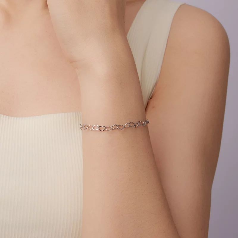 (image pour) Bracelet à cœurs en argent 925 plaqué platine Pandora Style - BSB222 - Afficher 8