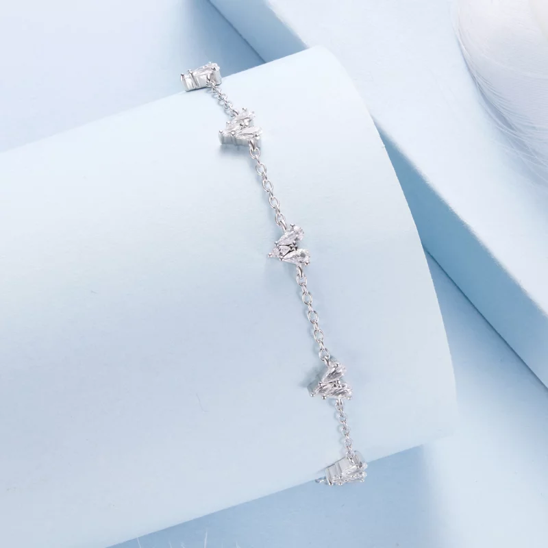 (image pour) Bracelet Cœur en Zirconium Cubique Plaqué Platine en Argent 925 Pandora Style - - Afficher 2
