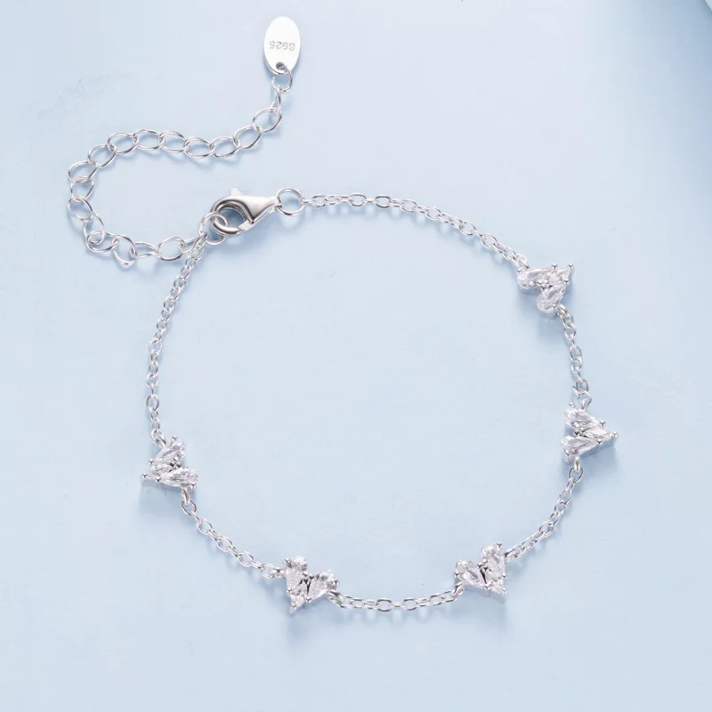 (image pour) Bracelet Cœur en Zirconium Cubique Plaqué Platine en Argent 925 Pandora Style - - Afficher 3