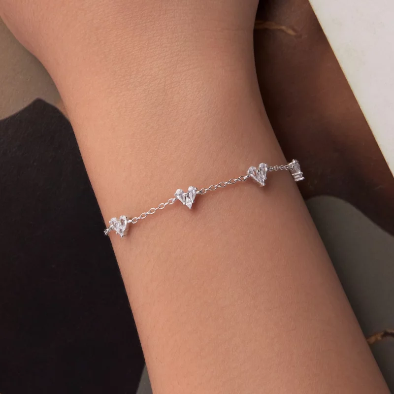 (image pour) Bracelet Cœur en Zirconium Cubique Plaqué Platine en Argent 925 Pandora Style - - Afficher 4