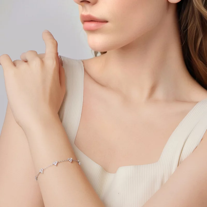(image pour) Bracelet Cœur en Zirconium Cubique Plaqué Platine en Argent 925 Pandora Style - - Afficher 5