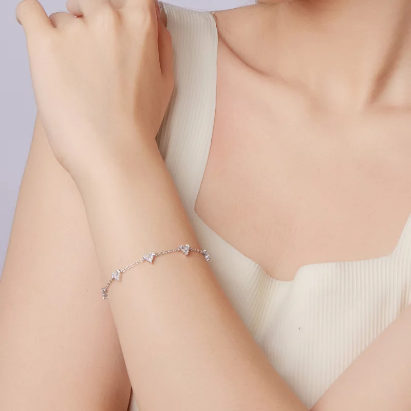 (image pour) Bracelet Cœur en Zirconium Cubique Plaqué Platine en Argent 925 Pandora Style - - Afficher 7