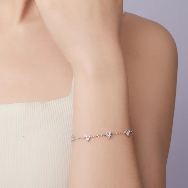 (image pour) Bracelet Cœur en Zirconium Cubique Plaqué Platine en Argent 925 Pandora Style - - Afficher 8