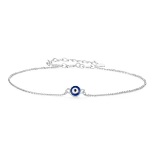 (image pour) Pandora Style Bracelet de Cheville Œil Bleu en Argent 925 - Émail Plaqué Platine Adjustable - SCT032-A
