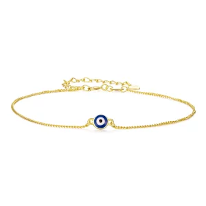 (image pour) Pandora Style Bracelet de Cheville Œil Maléfique Bleu en Argent 925 - Ajustable Émaillé Doré - SCT032-B