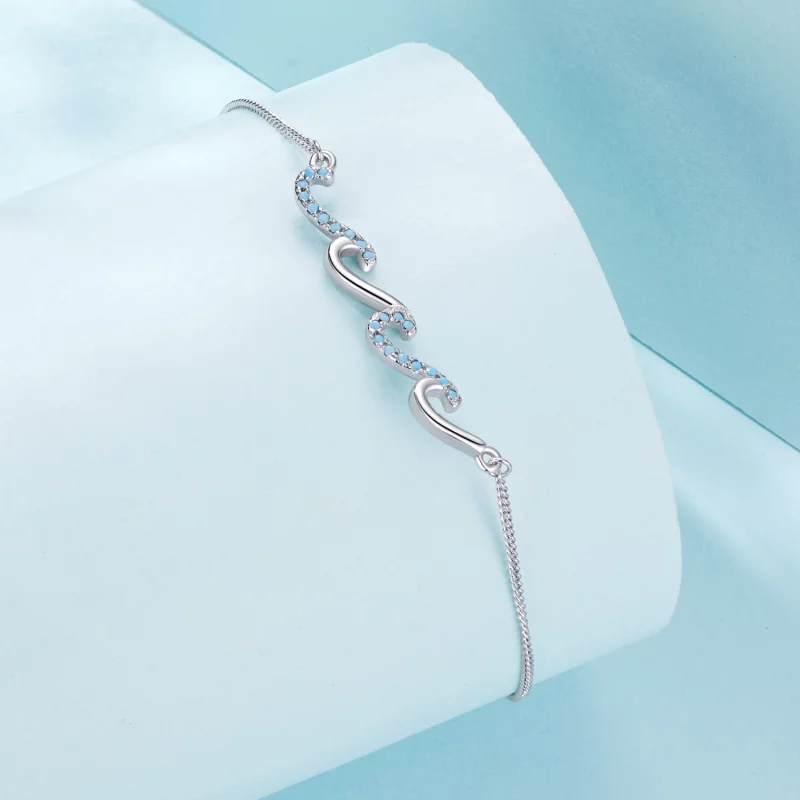 (image pour) Bracelet de cheville Pandora Style en argent 925 à motif vague - Zircone plaqué - Afficher 2