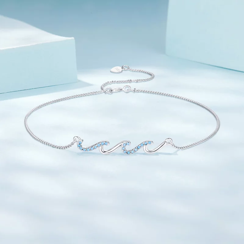 (image pour) Bracelet de cheville Pandora Style en argent 925 à motif vague - Zircone plaqué - Afficher 3