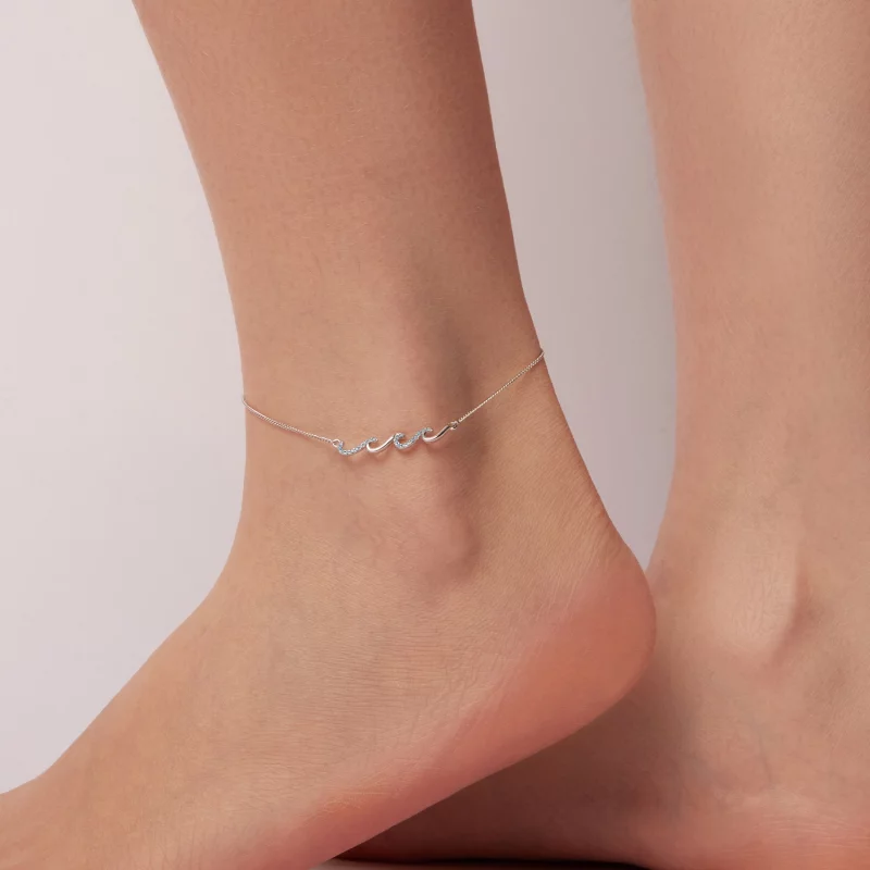 (image pour) Bracelet de cheville Pandora Style en argent 925 à motif vague - Zircone plaqué - Afficher 4