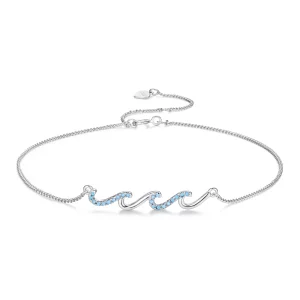 (image pour) Bracelet de cheville Pandora Style en argent 925 à motif vague - Zircone plaqué platine ajustable - SCT031