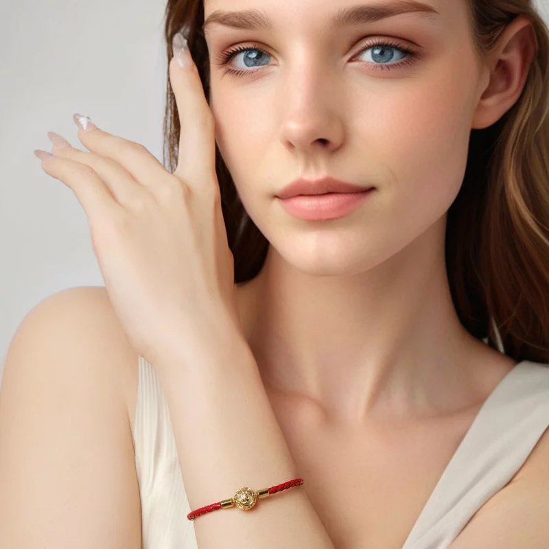 (image pour) Pandora Style 925 argent plaqué or motif herbe bouclée boucle cordon cuir rouge - Afficher 6