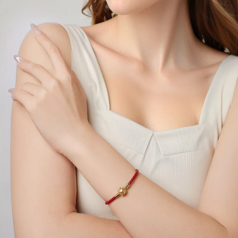 (image pour) Pandora Style 925 argent plaqué or motif herbe bouclée boucle cordon cuir rouge - Afficher 7