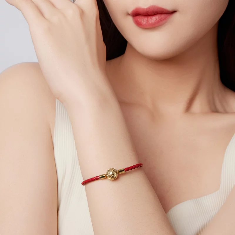 (image pour) Pandora Style 925 argent plaqué or motif herbe bouclée boucle cordon cuir rouge - Afficher 8