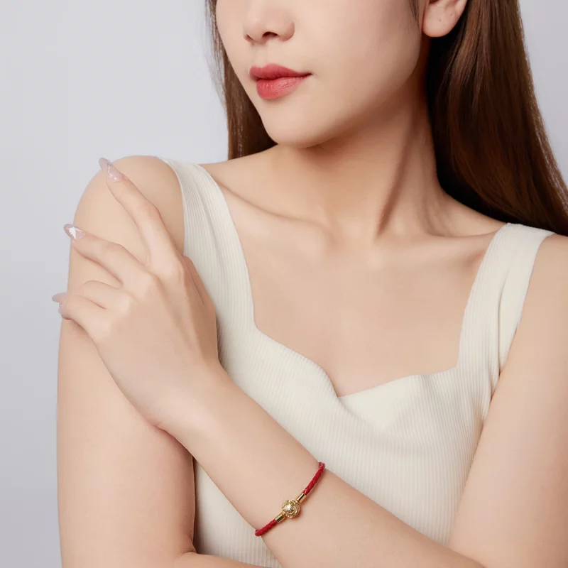 (image pour) Pandora Style 925 argent plaqué or motif herbe bouclée boucle cordon cuir rouge - Afficher 9