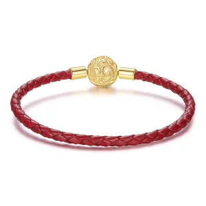 (image pour) Pandora Style 925 argent plaqué or motif herbe bouclée boucle cordon cuir rouge bracelet - SCB300-B