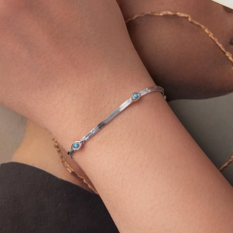 (image pour) Bracelet Pandora Style en Argent 925 Malœil avec Turquoise Synthétique - Plaqué - Afficher 4