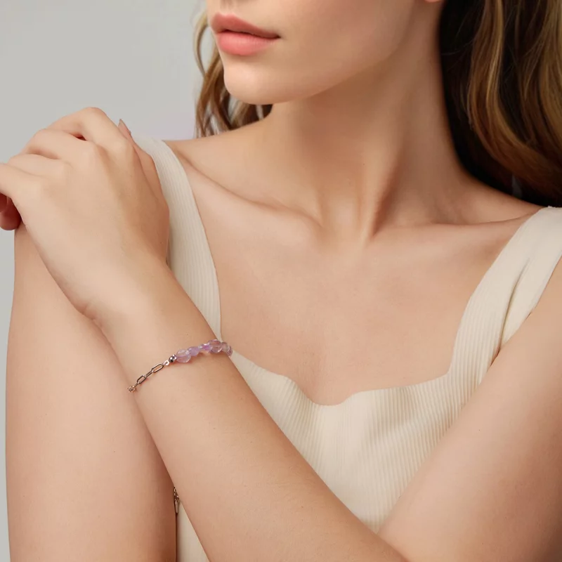 (image pour) Bracelet en Cristal d'Améthyste en Argent Sterling 925 Plaqué Platine Pandora St - Afficher 5