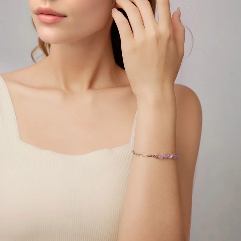 (image pour) Bracelet en Cristal d'Améthyste en Argent Sterling 925 Plaqué Platine Pandora St - Afficher 6