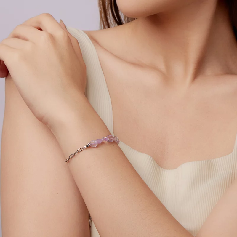 (image pour) Bracelet en Cristal d'Améthyste en Argent Sterling 925 Plaqué Platine Pandora St - Afficher 7
