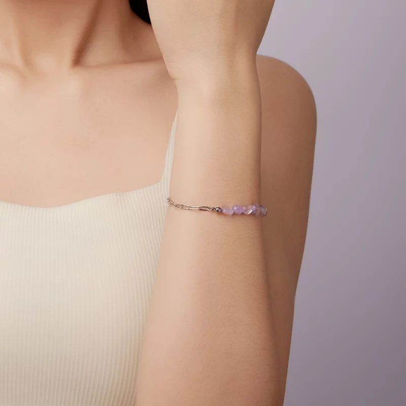 (image pour) Bracelet en Cristal d'Améthyste en Argent Sterling 925 Plaqué Platine Pandora St - Afficher 8