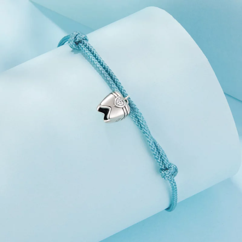 (image pour) Bracelet en Coton Bleu avec Charme Dentaire en Zircone et Argent 925 Pandora - S - Afficher 2