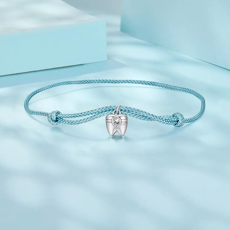(image pour) Bracelet en Coton Bleu avec Charme Dentaire en Zircone et Argent 925 Pandora - S - Afficher 3