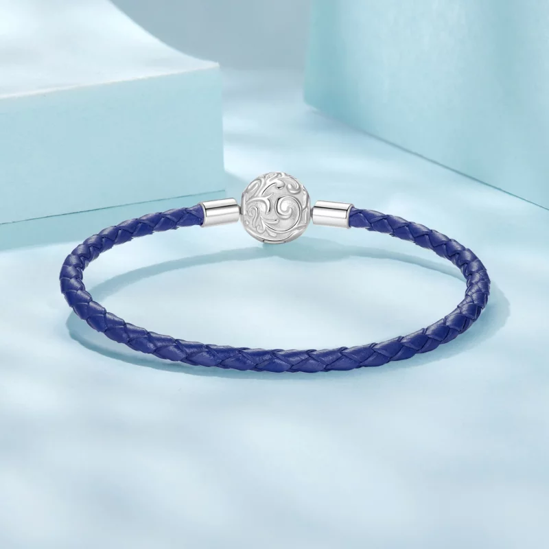 (image pour) Pandora Style 925 Argent Oxydé Motif Vigne Bracelet en Cuir Bleu Marine - SCB300 - Afficher 3