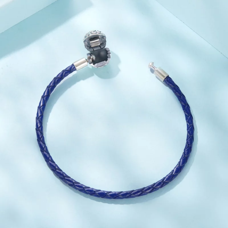 (image pour) Pandora Style 925 Argent Oxydé Motif Vigne Bracelet en Cuir Bleu Marine - SCB300 - Afficher 4