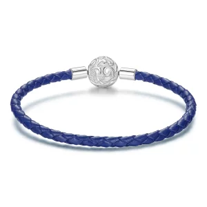 (image pour) Pandora Style 925 Argent Oxydé Motif Vigne Bracelet en Cuir Bleu Marine - SCB300