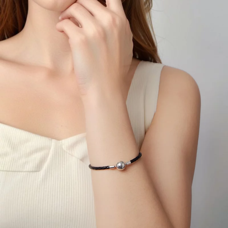 (image pour) Bracelet en cuir avec fermoir rond Pandora 925 argent oxydé - SCB299 - Afficher 6