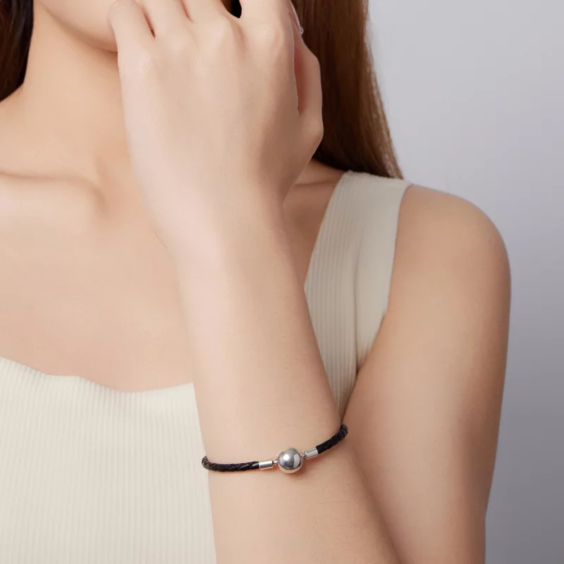 (image pour) Bracelet en cuir avec fermoir rond Pandora 925 argent oxydé - SCB299 - Afficher 8