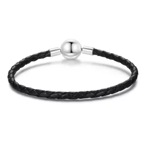 (image pour) Bracelet en cuir avec fermoir rond Pandora 925 argent oxydé - SCB299