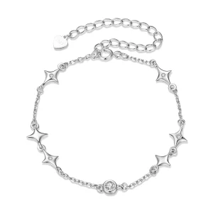 (image pour) Bracelet Pandora Style Étoilé en Argent 925 avec Zirconium Cubique - Éclissage Plaqué Platine - BSB212