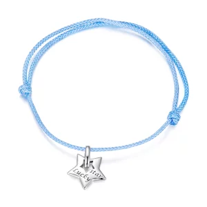 (image pour) Bracelet Pandora Style Étoile Chanceuse en Argent 925 à Finition Oxydée - Charme Cordon Coton - BSB210