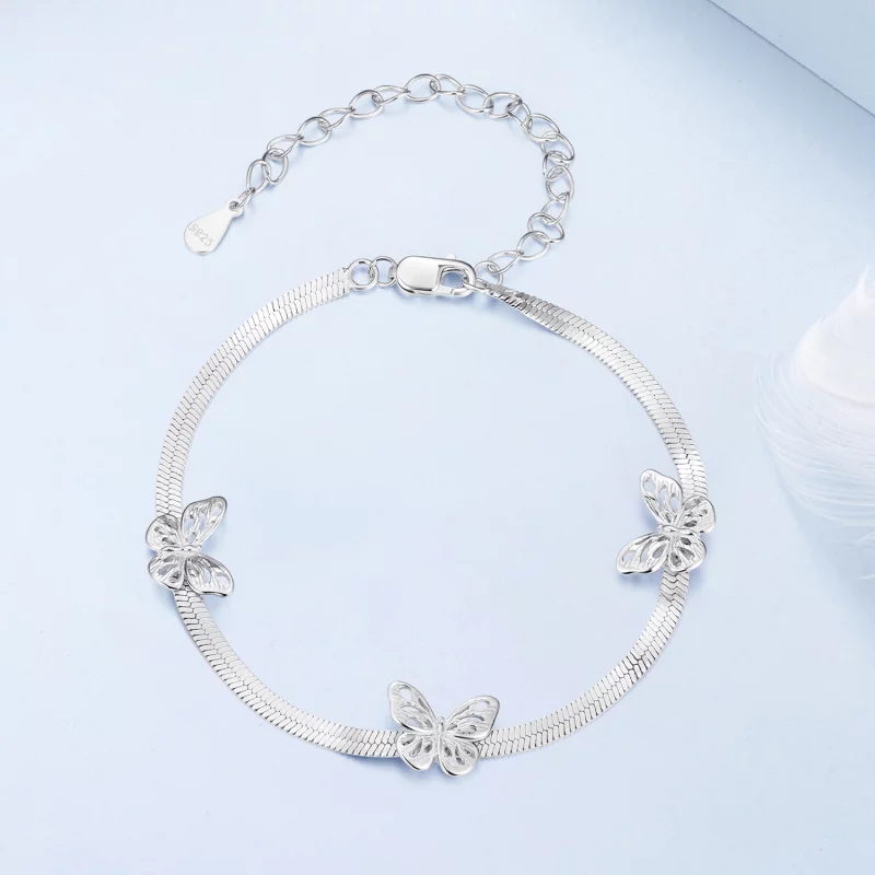 (image pour) Bracelet en argent 925 Pandora Style Papillon - Plaqué Platine Grâce - BSB217 - Afficher 3