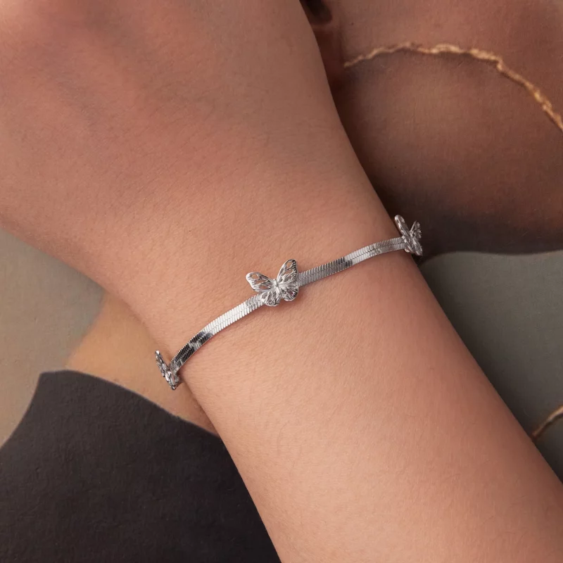 (image pour) Bracelet en argent 925 Pandora Style Papillon - Plaqué Platine Grâce - BSB217 - Afficher 4