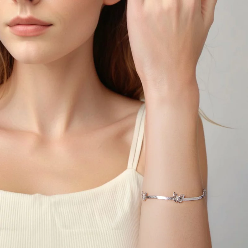 (image pour) Bracelet en argent 925 Pandora Style Papillon - Plaqué Platine Grâce - BSB217 - Afficher 5