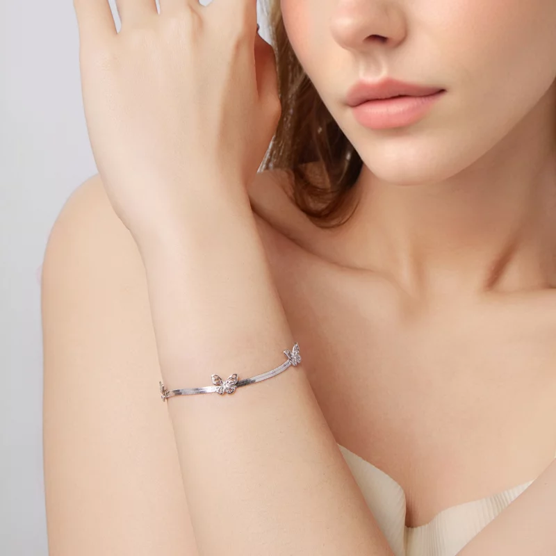 (image pour) Bracelet en argent 925 Pandora Style Papillon - Plaqué Platine Grâce - BSB217 - Afficher 6